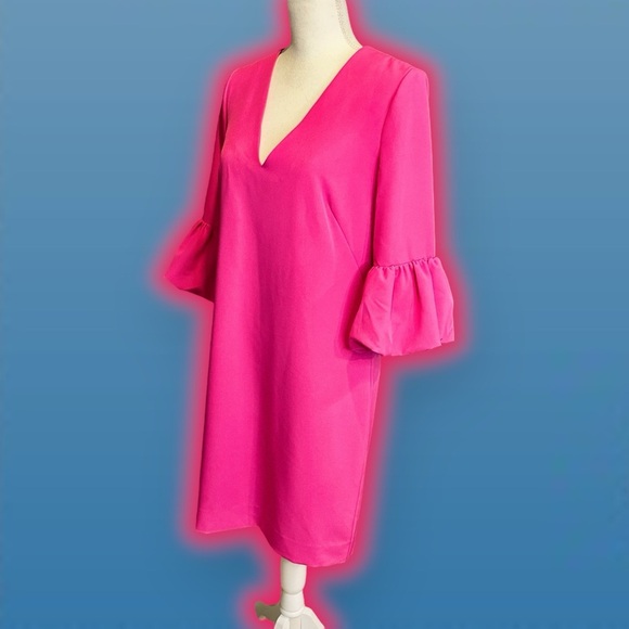 Milly ‘Mandy’ V-Neck 3/4-Length Sleeve Mini Dress in “Raspberry” Hot Pink Size 8 - Picture 7 of 16